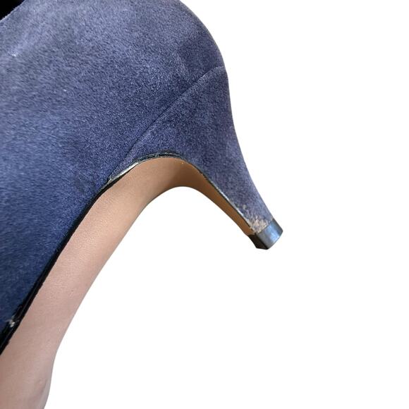 Talbots blue suede Edison gold bow kitten heel 9.5W pointed toe slip on classic - Picture 7 of 10